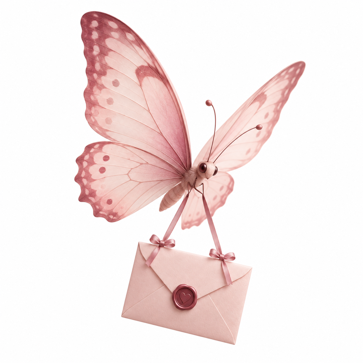 Borboleta rosa trazendo um envelope